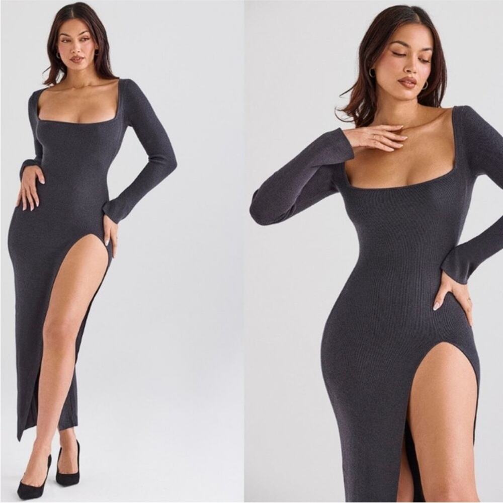 House of CB Tolani Charcoal Cashmere Knit Maxi Dress XS